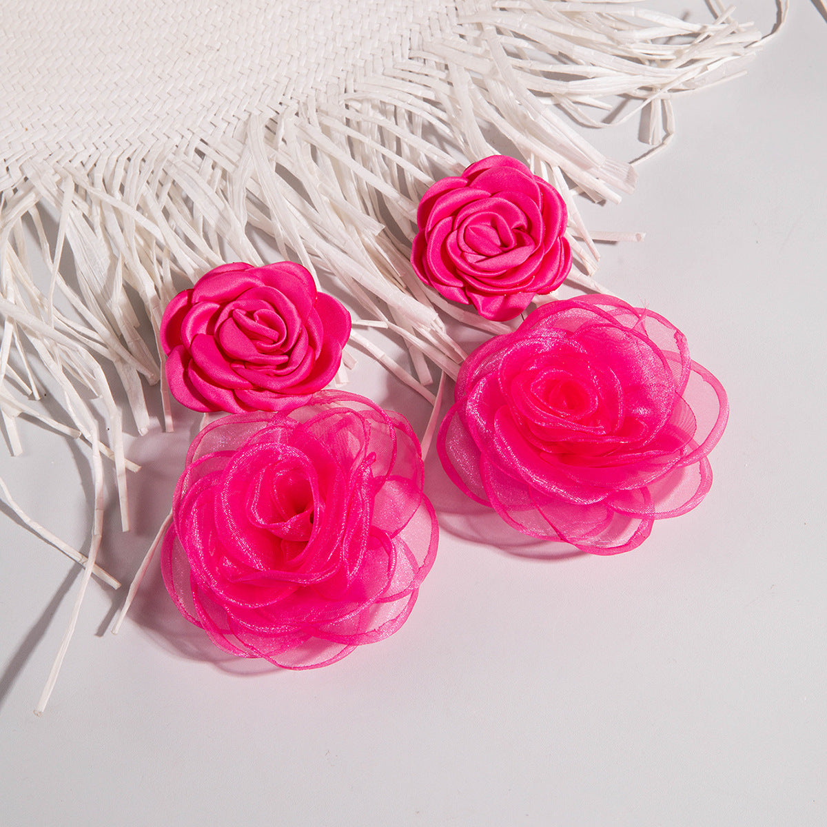 Wholesale Fresh multi-color flower earrings gentle simulation large flower earrings